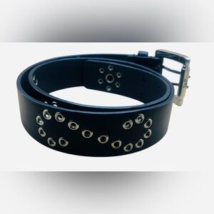 l.e.i. Women’s Black Man made and  Leather Belt with Silver Grommets and Buckle